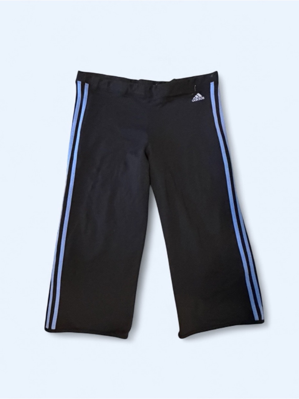 adidas Black Capri Pants with Light Blue Side Stripes